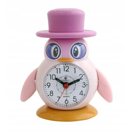 Budzik kwarcowy pingwinek PERFECT 152 zegar ALARM podwietlenie